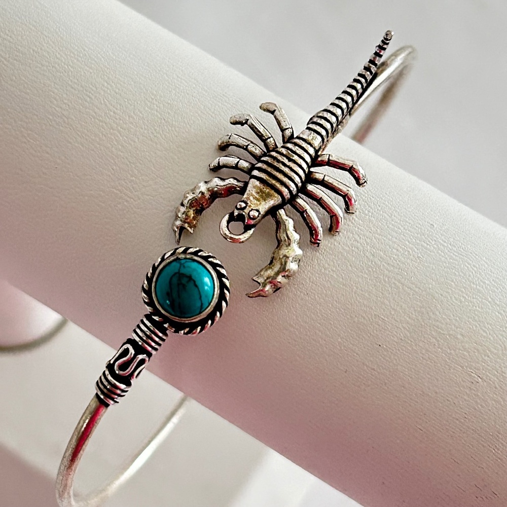 Scorpion Cuff Bracelet Turquoise Silver Tone Adjustable Cuff Bracelet Tribal